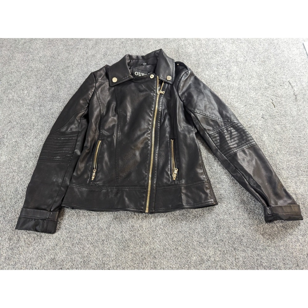 Guess Jacket Womens XS Faux Leather Black  Biker Motorcycle Full Zip